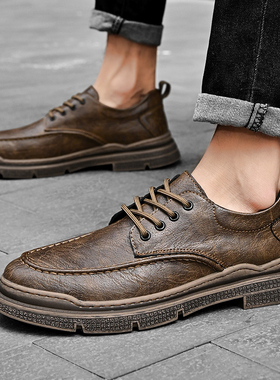 男鞋马丁鞋户外工装皮鞋时尚大头皮鞋春秋低帮皮面做旧复古休闲鞋