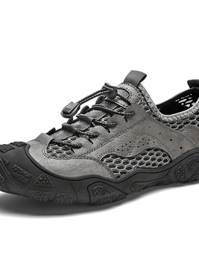 男鞋户外休闲鞋夏季低帮镂空透气孔网面鞋大码登山徒步洞洞运动鞋