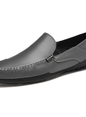 男一脚蹬乐福皮鞋春夏低帮套脚平底手工驾车休闲鞋真皮牛皮面单鞋