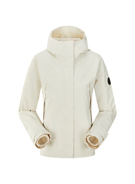 探路者三合一加绒冲锋衣女秋冬季防风衣外套TAWWBL92822-F68X米色