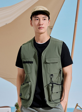 探路者马甲男TAFFAL81608春夏网布透气户外日系速干钓鱼工装背心