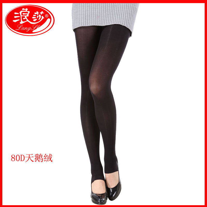 浪莎丝袜 天鹅绒80D踩脚连裤袜 防勾丝美腿显瘦加档微透黑丝袜子