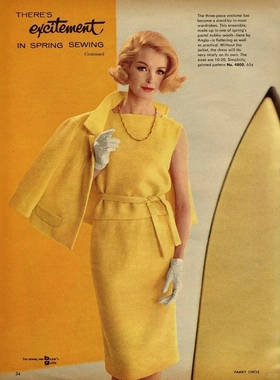 高级定制vintage黄色纯羊毛粗花呢外套+背心+半裙三件优雅套装裙