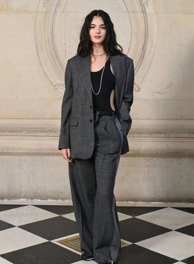 高端定制Deva同款灰色西装套装裤长款宽松阔版时尚大女主精英西服