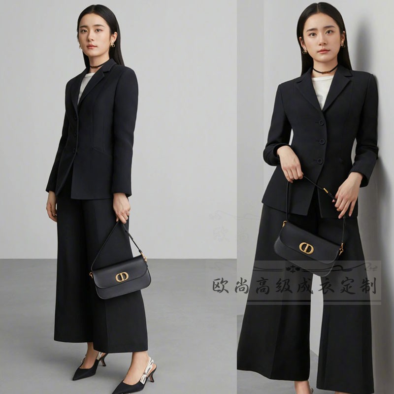大牌职业黑色修身西装套装裤西服