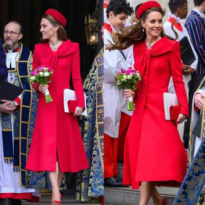 高级定制凯特王妃同款红色羊毛大衣蝴蝶结毛呢外套女修身大牌优雅