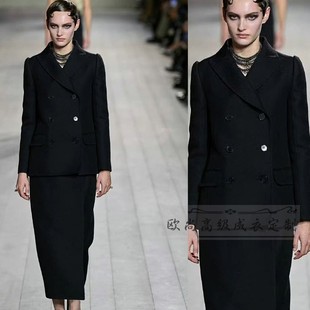 黑色羊绒西装 外套半裙时尚 修身 高级定制秀场新款 职业西服套装 加厚