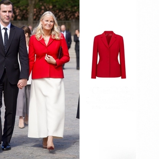 商务OL西服套装 米白色长半裙修身 外套 高端定制红色真丝羊毛西装