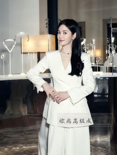 宋慧乔同款白色v领西装外套+阔腿裤气质优雅西服套装高级定制女装