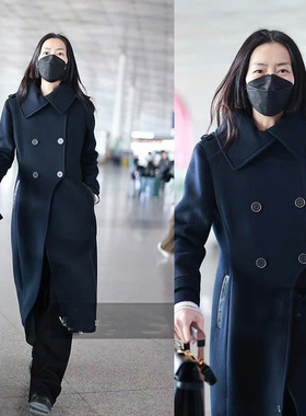 刘雯同款不规则设计感黑色羊毛大衣毛呢外套女中长款修身英伦时尚