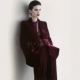 外套 阔腿裤 真丝衬衫 欧尚高端定制酒红色丝绒西装 三件大牌套装
