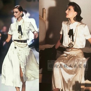 秀场白色短袖 两件套装 衬衫 半裙百褶裙时尚 真丝衬衫 高级定制经典