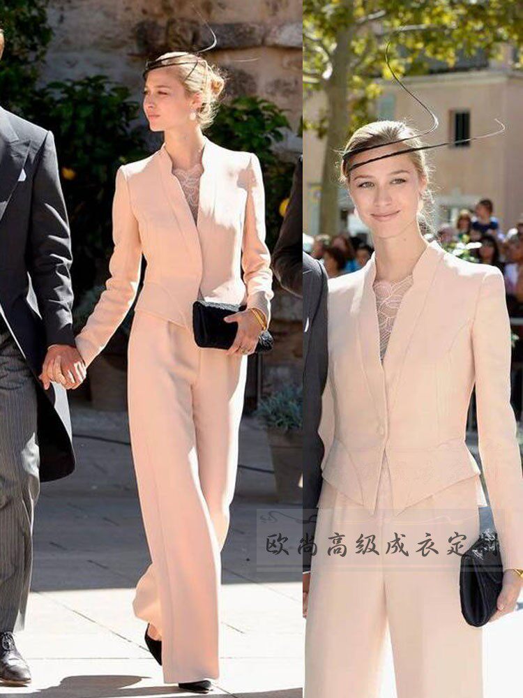 高端定制王妃同款立领浅粉色西装套装裤女修身优雅时尚个性春秋新