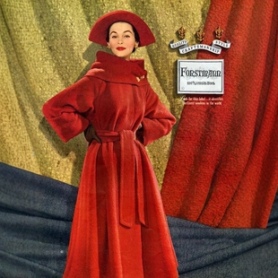 高级定制法式优雅红色羊毛大衣围巾领毛呢外套女长款系带大摆冬季