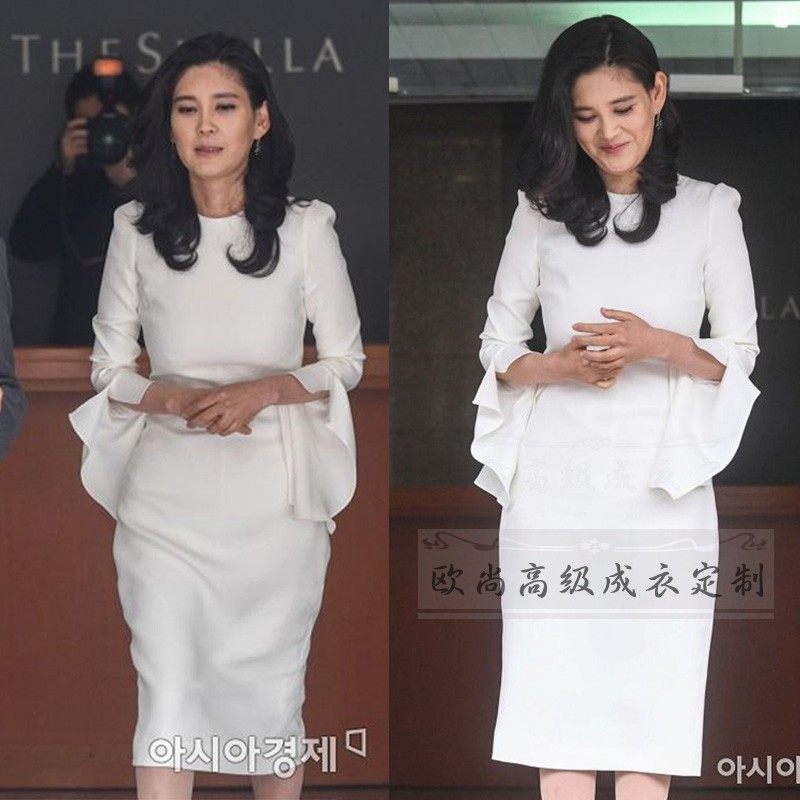 高级定制李富真同款白色圆领一步裙连衣裙女通勤简约优雅端庄春秋