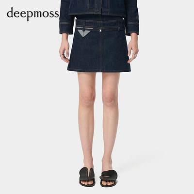 【deepmoss】2024春夏新款时尚休闲气质撞色贴袋牛仔短裙A字裙女