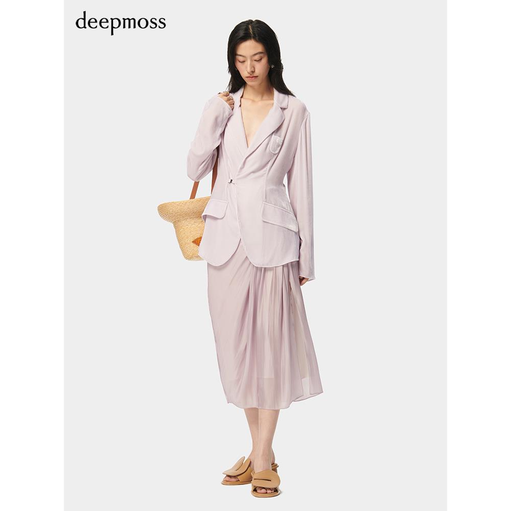 【deepmoss】2024春夏新款女装时尚休闲水泽褶涧叠襟廓形半身裙 女装/女士精品 半身裙 原图主图