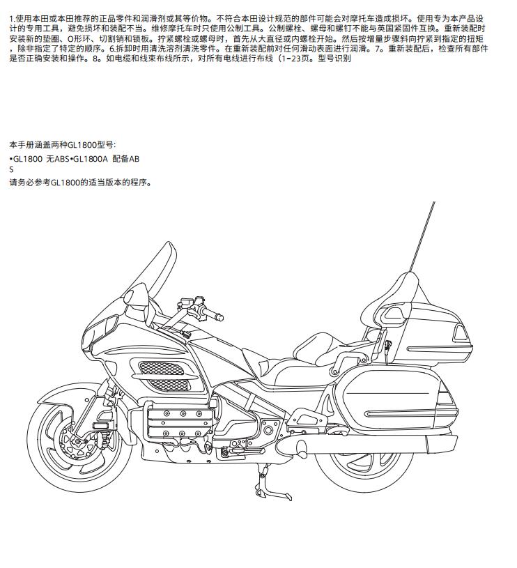 honda GL1800本田金翼ABS维修手册说明书全车部件扭矩线路图资料