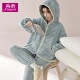慵懒舒适简约连帽可外穿家居服暖绒保暖法兰绒秋冬新款 睡衣女套装
