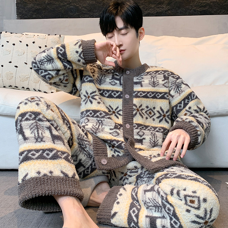 莎粒绒系列男士家居服套装秋冬可外穿暖绒保暖法兰绒睡衣宽松舒适