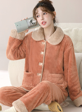 向薇秋冬可外穿保暖雪花绒加厚加绒高级感睡衣法兰绒家居服女新款