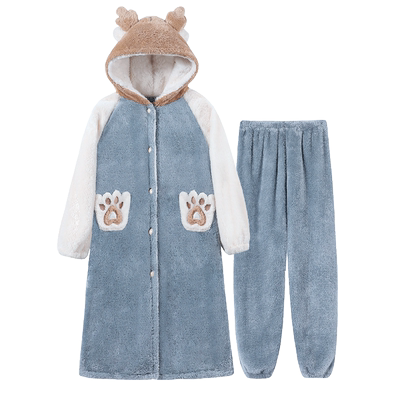 珊瑚绒加厚长款保暖情侣睡衣