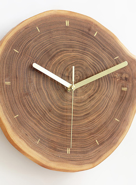 简约嵌铜实木年轮钟客厅装饰扫秒现代创意钟挂钟木质静音单品挂表