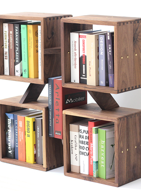 牵手书架实木格子书柜黑胡桃橡木自由组合落地收纳陈列架简约原创