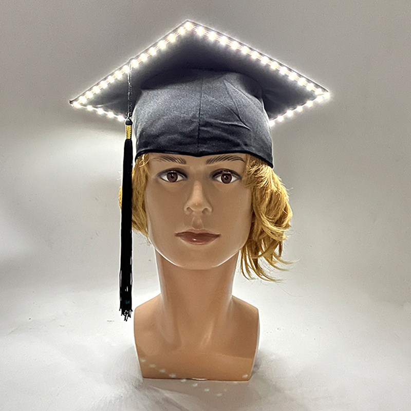 男女大学生毕业典礼帽高中LED发光礼帽学士帽博士帽硕士帽导师帽