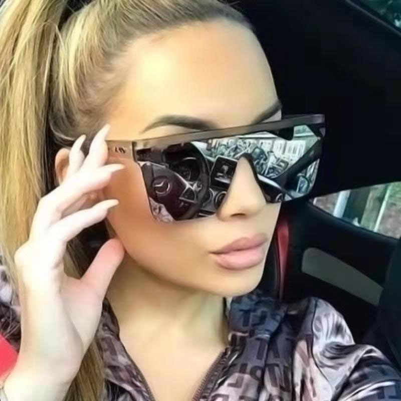 欧美潮流时尚方框遮阳墨镜女炫彩色眼镜新款大框一体片太阳镜男女