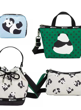 卡通熊猫女布包可爱熊猫印花小方包化妆包轻便逛街斜挎包托特包