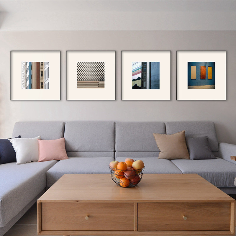 简约北欧后现代潮流时尚风景建筑客厅四联装饰画沙发挂画轻奢组合