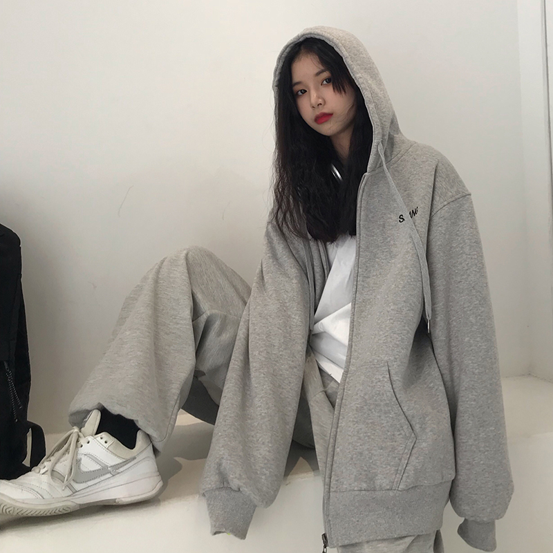 拉链开衫加绒加厚休闲全棉宽松