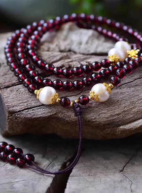 精编百搭天然贝珠石榴石手串