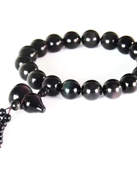 天然黑曜石葫芦佛珠手链