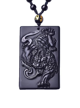 天然黑曜石貔貅瑞兽吊坠