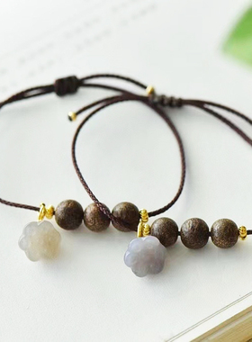 天然和田玉手链 紫檀手链 和田玉莲藕手链