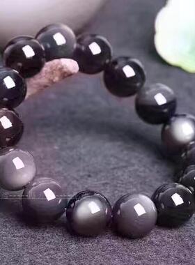 黑曜石冰种彩虹眼男女款水晶手串