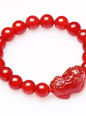 天然红玛瑙貔貅手链