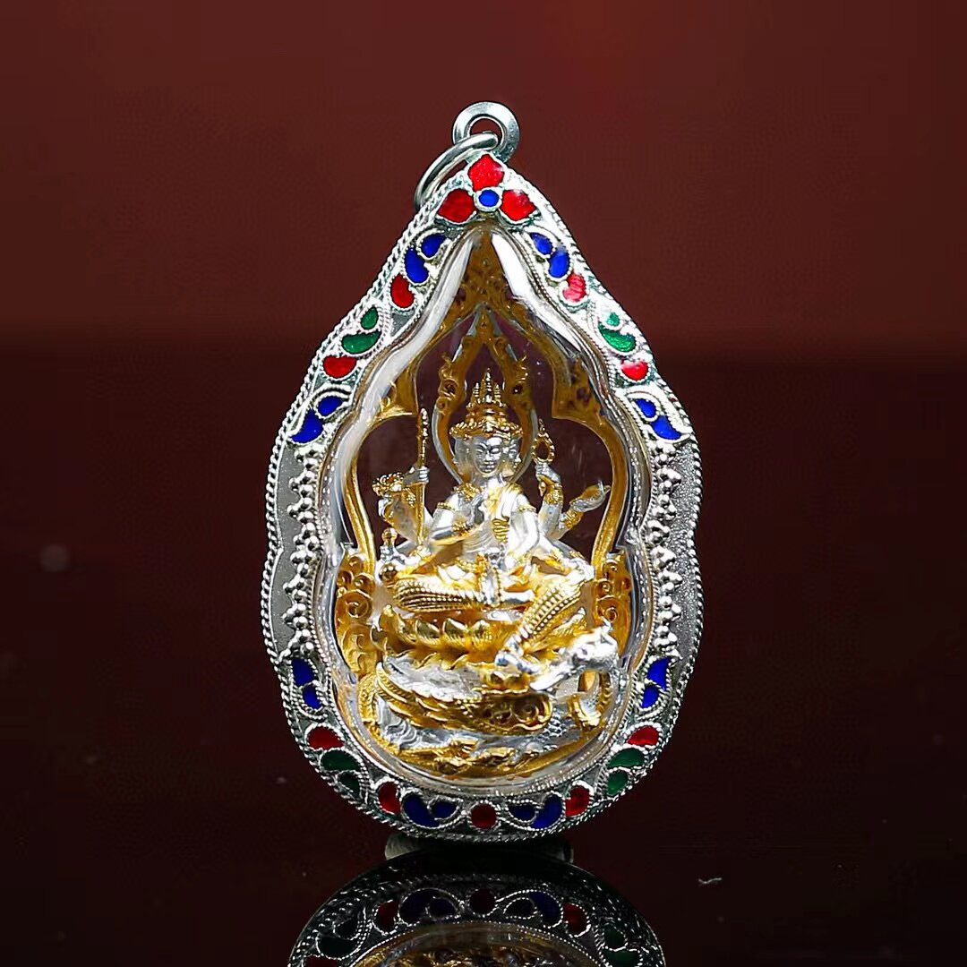 泰国特色佛牌真品正品 龙婆禅南骑凤四面佛 纯银壳