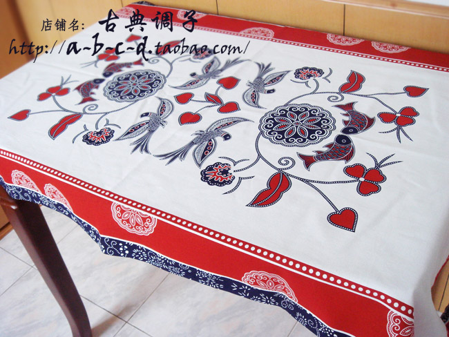 中式风纯棉长方形圆桌台布特价