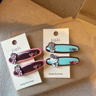 韩系新款甜美少女可爱卡通小熊KT猫对夹精致百搭侧边夹鸭嘴夹发饰