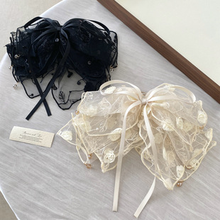 橙圭圭【玫瑰物语】马尾夹甜美蕾丝蝴蝶结飘带发夹半披发头花发饰