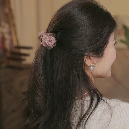 铂思亚玫瑰之恋发夹女2025新款甜美风花朵抓夹优雅气质鲨鱼夹头饰