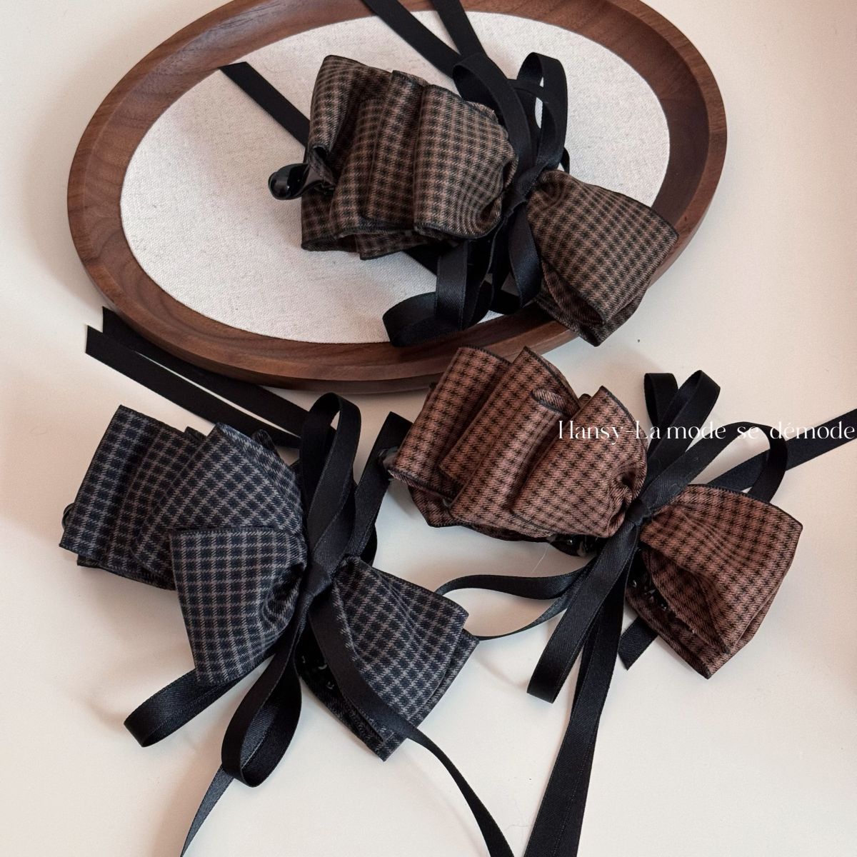 织带格纹蝴蝶结发夹高级感精致女后脑勺香蕉夹大号复古扭扭夹头饰