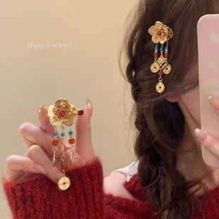 【有钱花】新年花朵流苏发夹新中式发饰女中国风发卡头饰侧边夹子