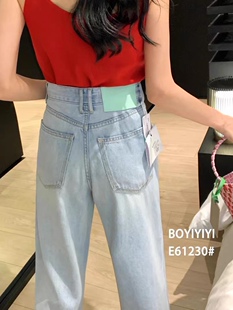 三衣61230boyiyiyi牛仔裤女2023夏天丝纤维面料直筒裤浅色阔腿裤