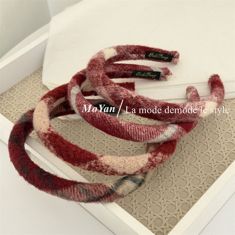 秋冬新款气质红色格纹毛呢发箍女圣诞新年红海绵头箍高颅顶压发卡,模玩/动漫/周边/娃圈三坑/桌游,聚会装饰头箍,淘宝优惠券,粉丝福利购,淘宝优惠卷