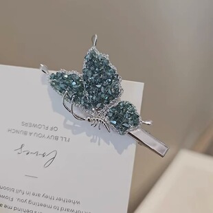 花桥饰品手工缝制工艺水晶蝴蝶压夹气质侧边鸭嘴夹刘海头饰发饰女