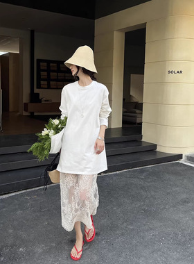 GRACETINA HOO春季新款法式慵懒缎感拼接蕾丝半裙套装TZB425